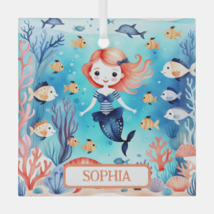 Adorno De Cristal Pequeña Sirenita Bajo El Mar Personalizada