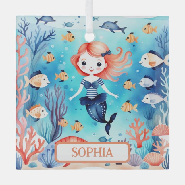 Adorno De Cristal Pequeña Sirenita Bajo El Mar Personalizada (Anverso)