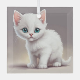 Adorno De Cristal Pequeño gatito blanco adorable