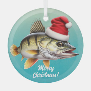 Adorno De Cristal Perca de agua dulce en Navidades de Santa Hat