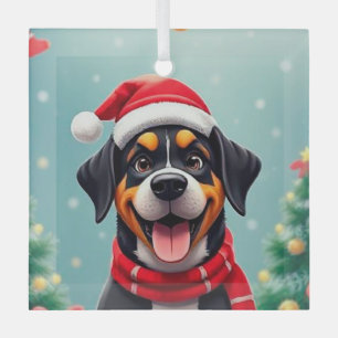Adorno De Cristal Perro Adorable con Gorro de Santa