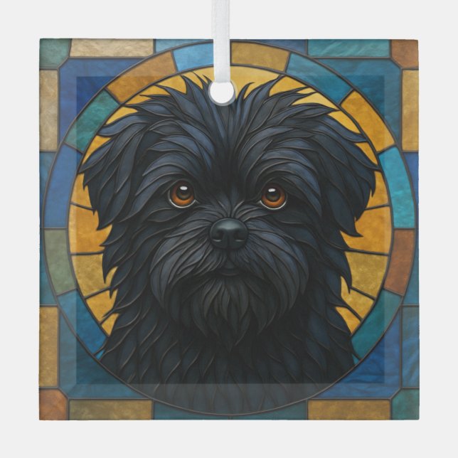 Adorno De Cristal Perro Affenpinscher "Vidrio Manchado" (Anverso)