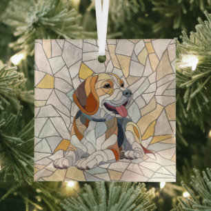 Adorno De Cristal Perro Beagle - Arte Mosaico colorido