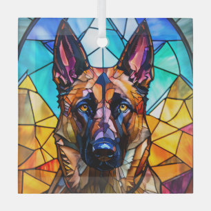 Adorno De Cristal Perro belga malinois "Vidrio manchado"