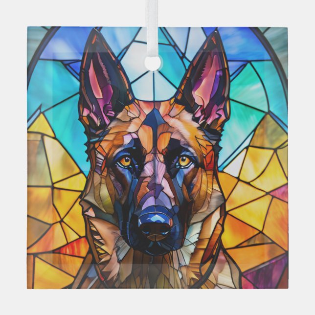 Adorno De Cristal Perro belga malinois "Vidrio manchado" (Anverso)
