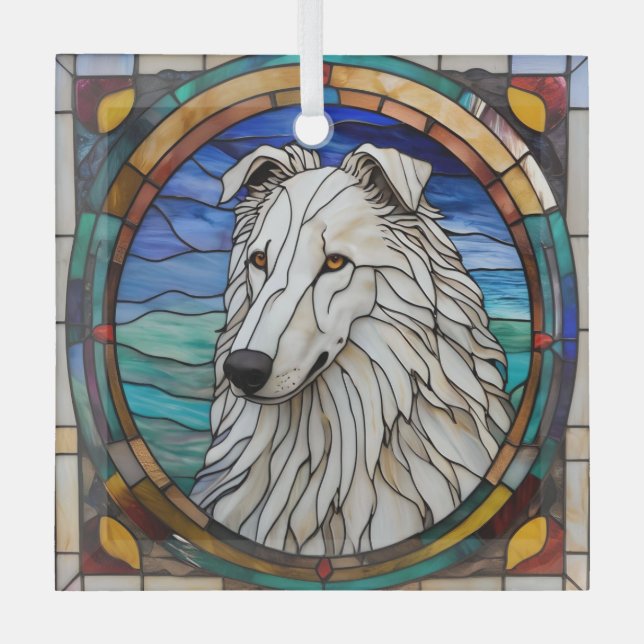 Adorno De Cristal Perro Borzoi "Vidrio Manchado" (Anverso)