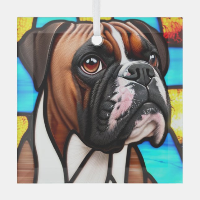 Adorno De Cristal Perro Boxer "Vidrio Manchado" (Anverso)