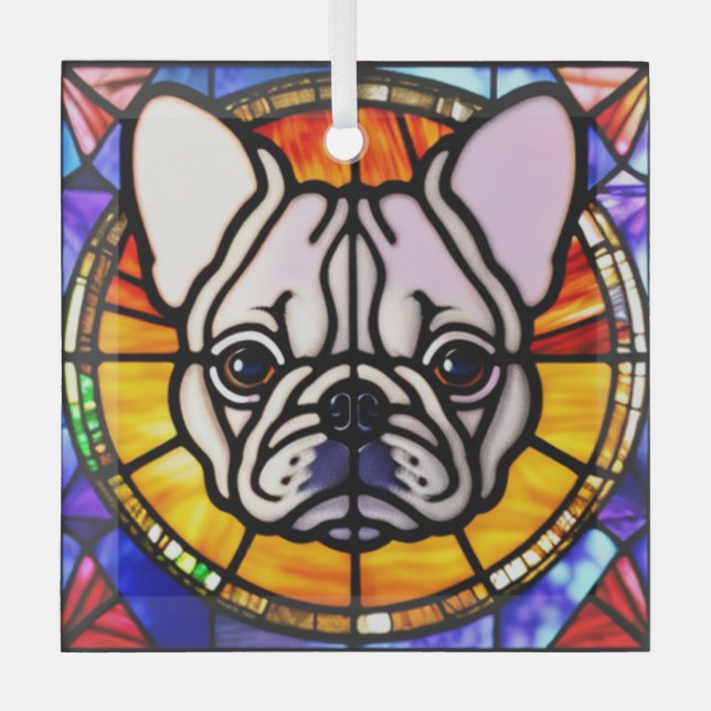 Adorno De Cristal Perro Bulldog francés "Vidrio manchado" (Anverso)