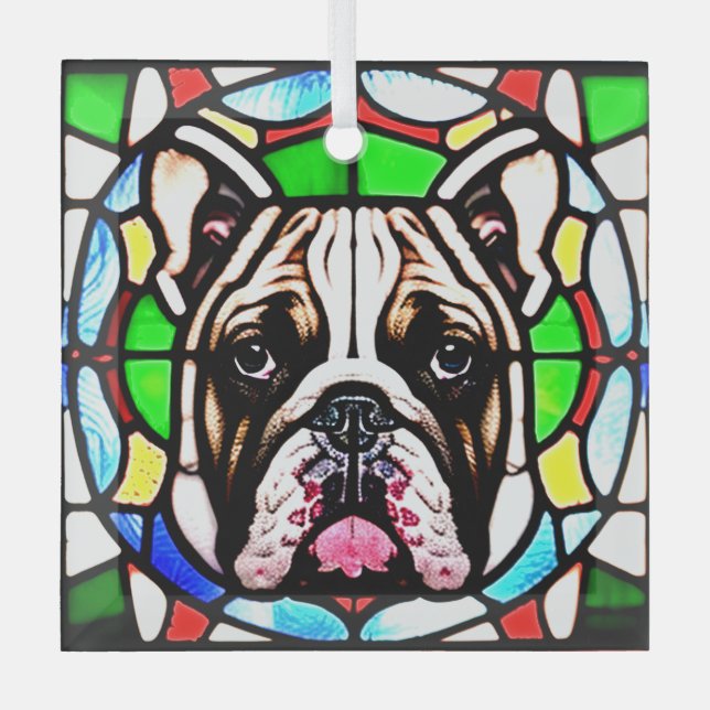 Adorno De Cristal Perro bulldog "Vidrio manchado" (Anverso)