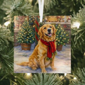 Adorno De Cristal Perro de aguas retriever navideño 