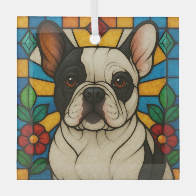 Adorno De Cristal Perro de Bulldog francés picado "Vidrio manchado" (Anverso)