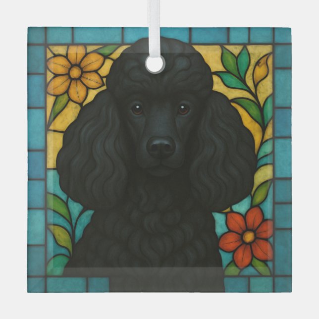 Adorno De Cristal Perro de canapé negro "Vidrio manchado" (Anverso)