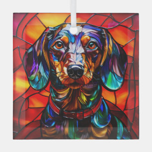 Adorno De Cristal Perro de Dachshund "Vidrio Manchado"