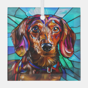 Adorno De Cristal Perro de Dachshund "Vidrio Manchado"