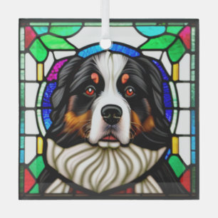 Adorno De Cristal Perro de montaña de Berna "Vidrio Manchado"