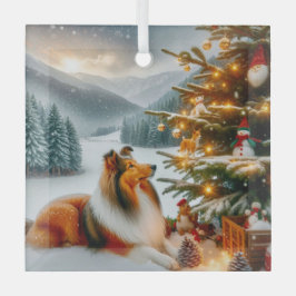 Adorno De Cristal Perro de pastor de las Shetland de Navidad 