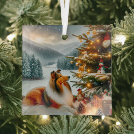 Adorno De Cristal Perro de pastor de las Shetland de Navidad 
