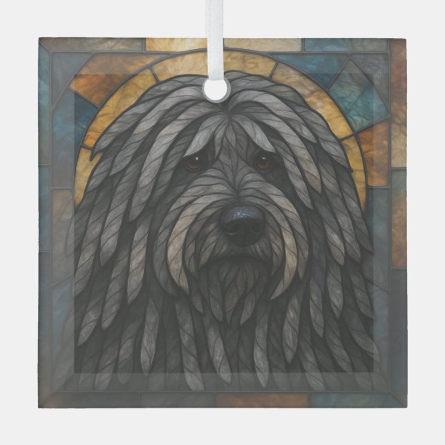 Adorno De Cristal Perro de perro de Bergamasco "Vidrio Manchado" (Anverso)
