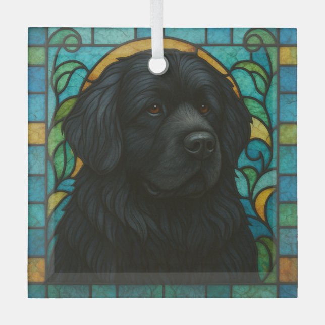 Adorno De Cristal Perro de Terranova "Vidrio Manchado" (Anverso)