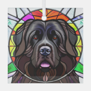 Adorno De Cristal Perro de Terranova "Vidrio Manchado"