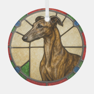 ADORNO DE CRISTAL PERRO GREYHOUND DE VIDRIO EMPLOMADO DE NAVIDAD
