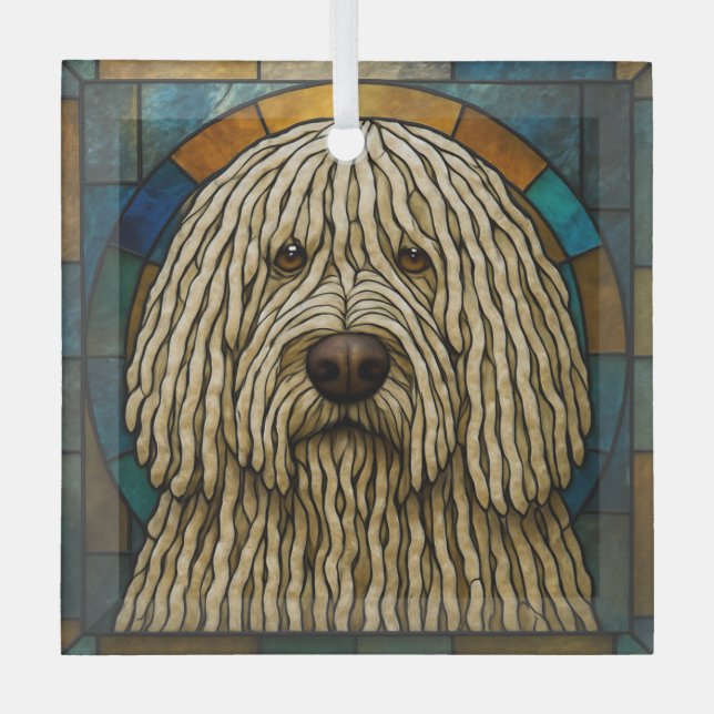 Adorno De Cristal Perro Komondor "Vidrio Manchado" (Anverso)