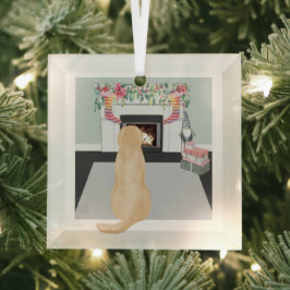 Adorno De Cristal Perro Labrador Amarillo En Navidades Chimenea Esce