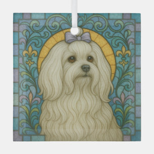 Adorno De Cristal Perro maltés "Vidrio manchado"