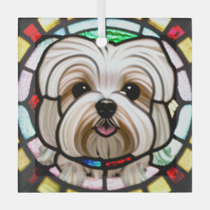Adorno De Cristal Perro maltés "Vidrio manchado"
