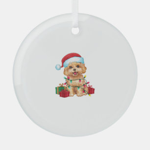 Adorno De Cristal Perro Maltipoo de Navidad con sombrero de Santa il
