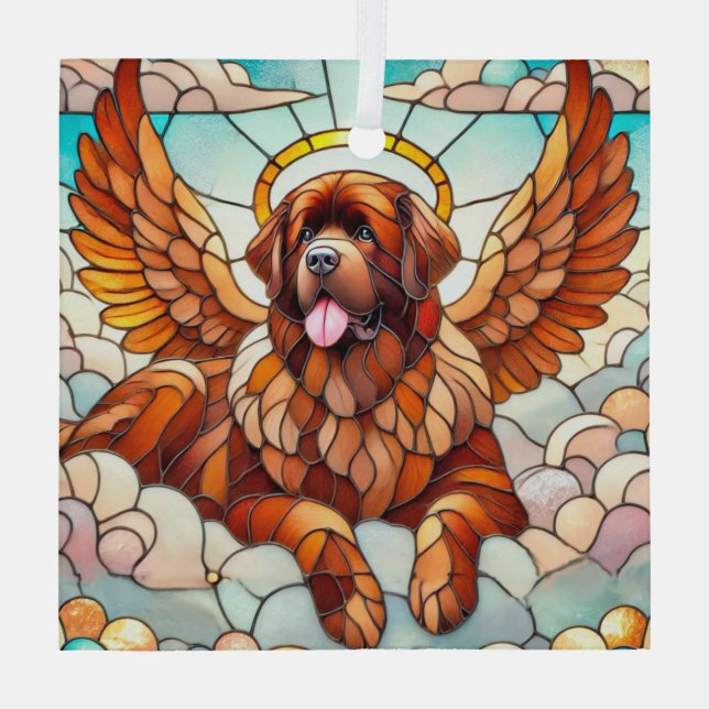 Adorno De Cristal Perro marrón de Newfoundland Angel Suncatcher (Reverso )