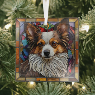 Adorno De Cristal Perro Papillon "Vidrio Manchado"