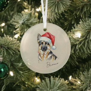 Adorno De Cristal Perro Pastor Alemán Navidad
