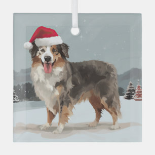 Adorno De Cristal Perro pastor australiano en Navidad con nieve