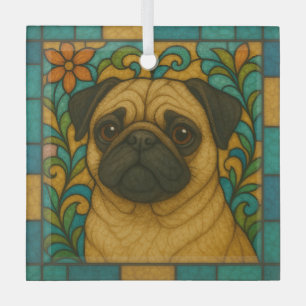Adorno De Cristal Perro Pug "Vidrio Manchado"