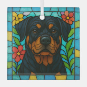 Adorno De Cristal Perro Rottweiler "Vidrio Manchado"
