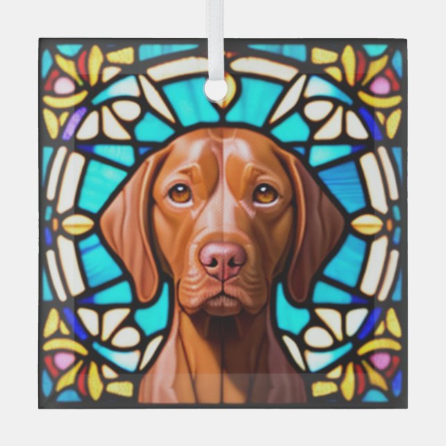 Adorno De Cristal Perro Vizsla "Vidrio Manchado" (Anverso)