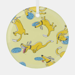 Adorno De Cristal Perros de actividad: patrón deportivo de frisbee