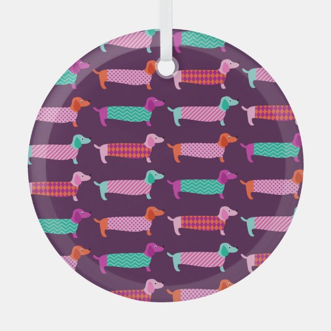 Adorno De Cristal Perros De Dachshund: Patrón Cuto Sin Marea. (Anverso)