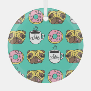 Adorno De Cristal Perros divertidos, donuts, patrón de café.