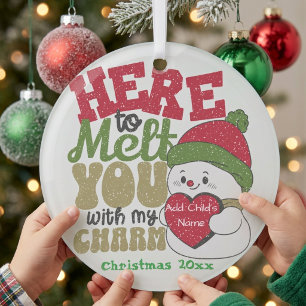 Adorno De Cristal PERSONALIZA  Divertido ''Niños Muñeco de Nieve Roj