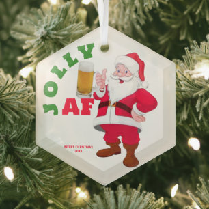 Adorno De Cristal Personalizable Jolly AF Funny Beer Santa Navidades