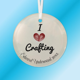 Adorno De Cristal Personalizable Keepsake "I heart Crafting"