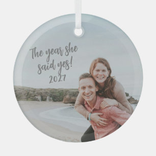 Adorno De Cristal Personalizada Dijo Que Sí Navidades De Fotografía 