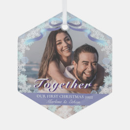 Adorno De Cristal Personalizado 1er Navidad casada Tono azul morado 