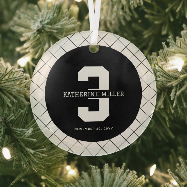 Adorno De Cristal Personalizado 3 cumpleaños moderno y elegante (in situ)