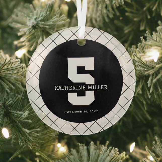 Adorno De Cristal Personalizado 5º cumpleaños Moderno y elegante (in situ)