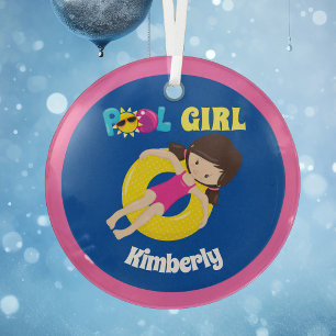 Adorno De Cristal Personalizado Chica De Piscina Cuidada Navidades