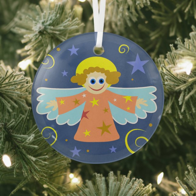 Adorno De Cristal Personalizado Cute Whimsical Angel Navidades Arte (in situ)