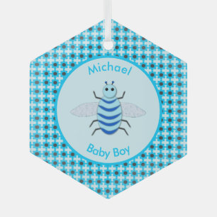 Adorno De Cristal Personalizado de Abeja de Niño Azul